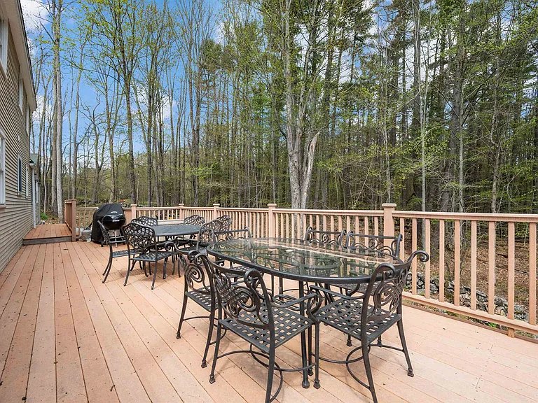 Morning coffee on the rear deck at The Brookhurst Lake House