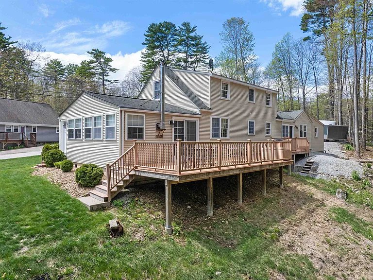 The Brookhurst Lake House rear exterior and deck in Meredith, NH
